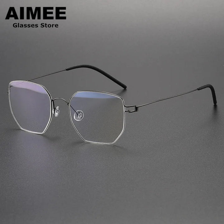 Aimee Unisex Full Rim Polygon Screwless Titanium Eyeglasses 51925 Full Rim Aimee Gun-Gery  