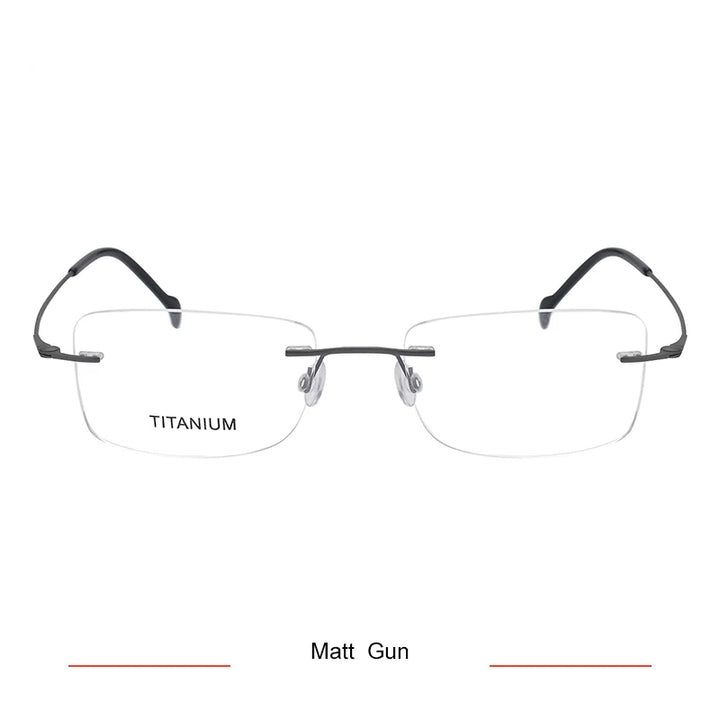 Brightzone Unisex Rimless Rectangle Titanium Eyeglasses 71608 Rimless Brightzone Matte Gun