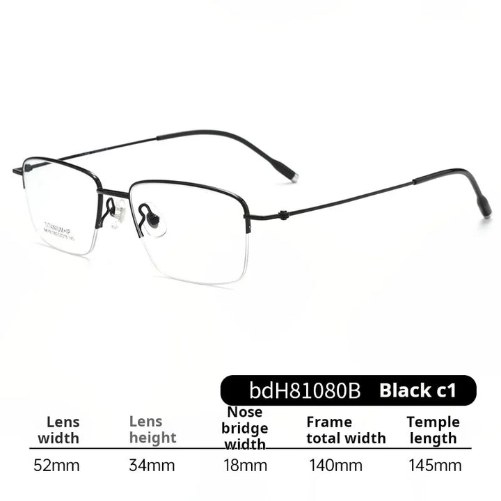 Momoja Men's Semi Rim Square Titanium Alloy Eyeglasses 81080