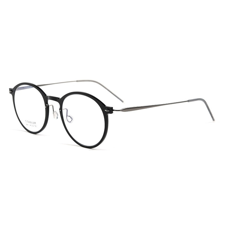 Hdcrafter Unisex Full Rim Round Titanium Eyeglasses 65411 Full Rim Hdcrafter Eyeglasses Black Gun color  