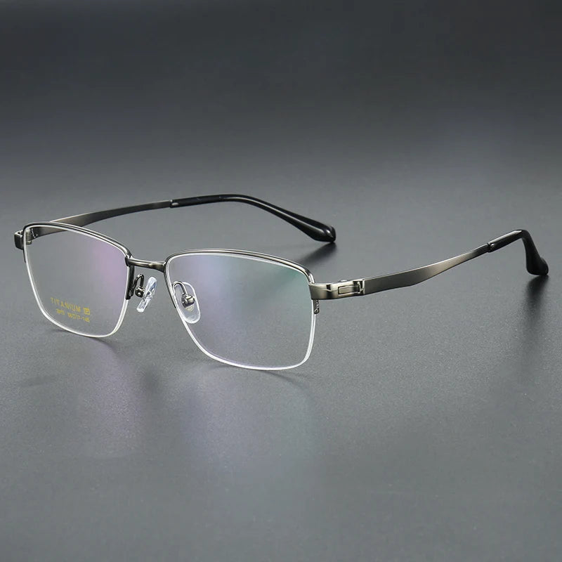 Muzz Men's Semi Rim Big Square Brow Line Titanium Eyeglasses 82913