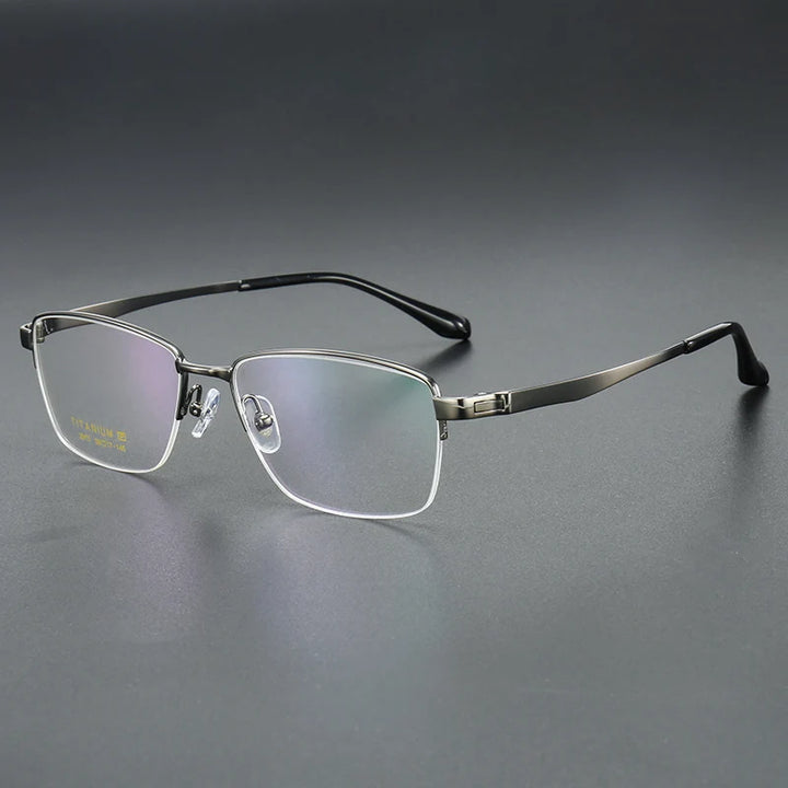 Muzz Men's Semi Rim Big Square Brow Line Titanium Eyeglasses 82913