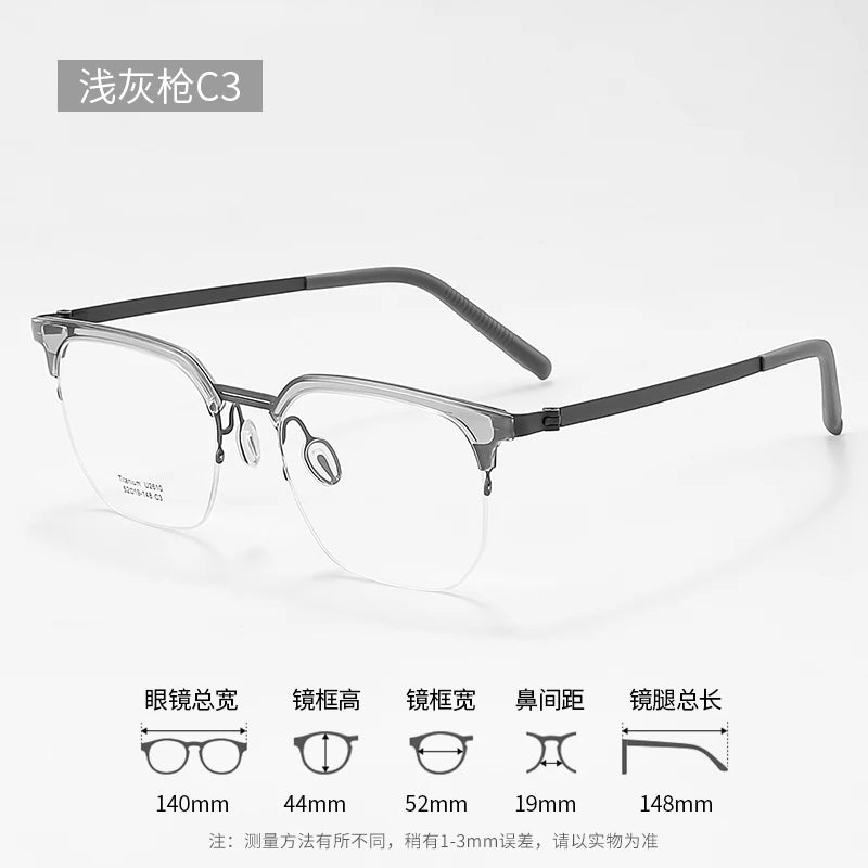 Reven Jate Unisex Semi Rim Square Titanium Eyeglasses 2610 Semi Rim Reven Jate C3  