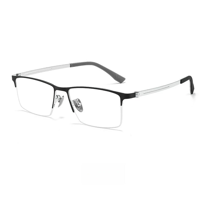 Yimaruili Unisex Semi Rim Square Titanium Alloy Eyeglasses 23156 Semi Rim Yimaruili Eyeglasses Black Silver