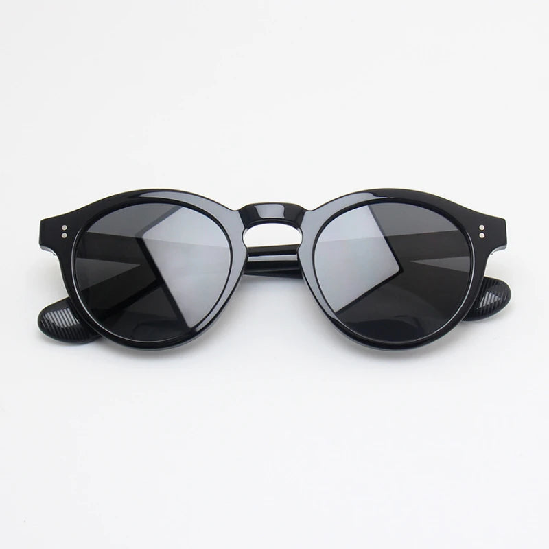 Black Mask Unisex Full Rim Round Acetate Polarized Sunglasses 26145