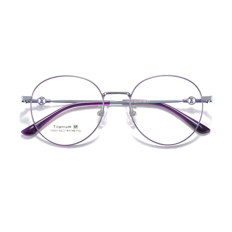 KatKani Women's Full Rim Round Titanium Alloy Eyeglasses 77031 Full Rim KatKani Eyeglasses   