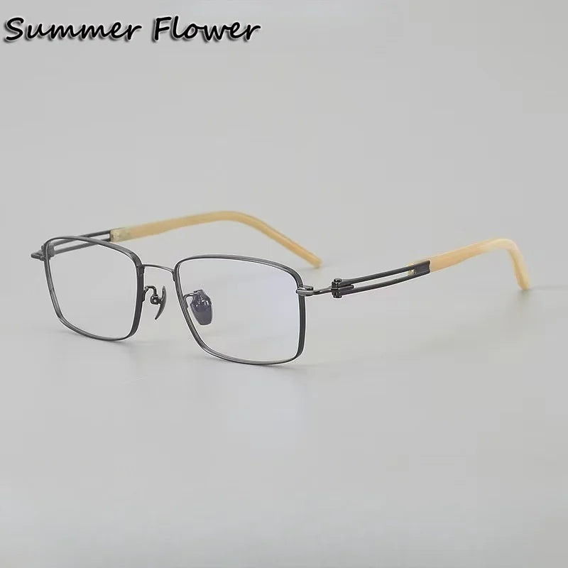 Summer Flower Men's Full Rim Square Titanium Horn Eyeglasses 611226