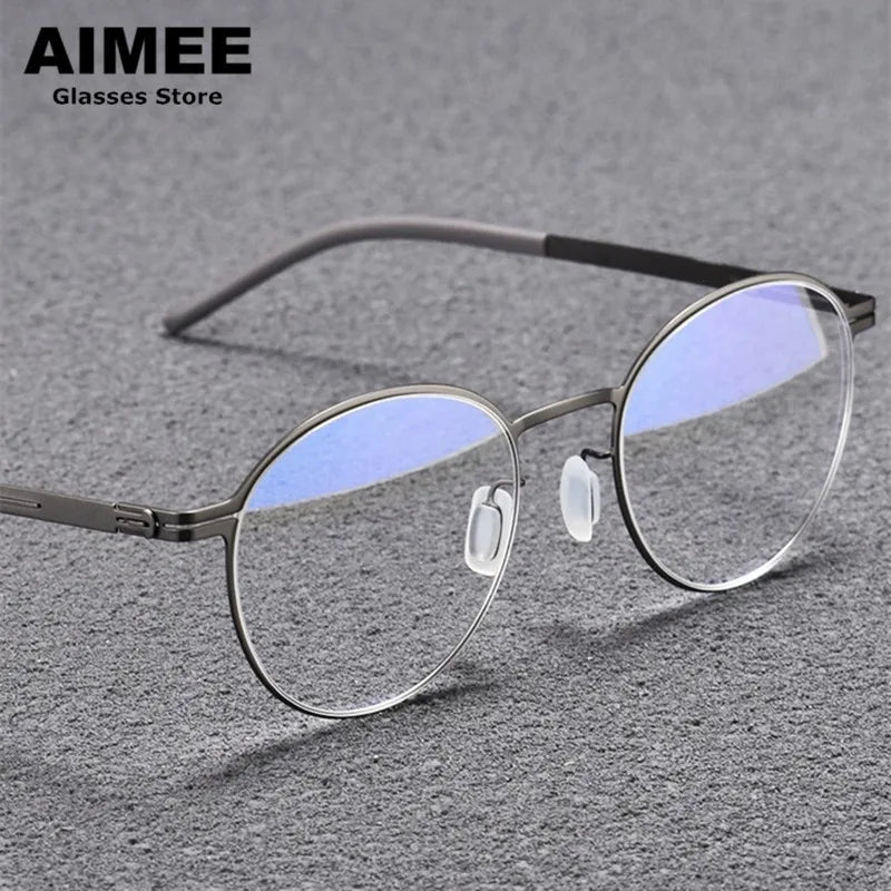 Aimee Unisex Full Rim Round Screwless Stainless Steel Eyeglasses 25408 Full Rim Aimee   