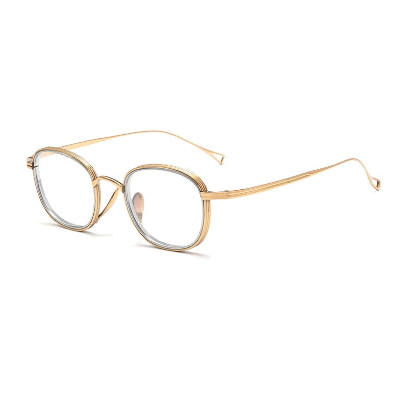 Black Mask Unisex Full Rim Square Titanium Acetate Eyeglasses 1221 Full Rim Black Mask Gold  