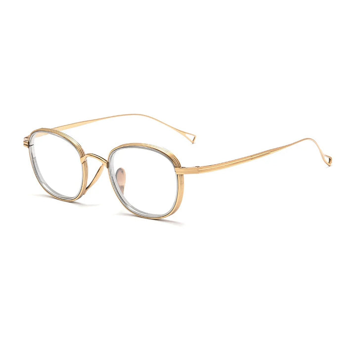 Black Mask Unisex Full Rim Square Titanium Acetate Eyeglasses 1221 Full Rim Black Mask Gold  