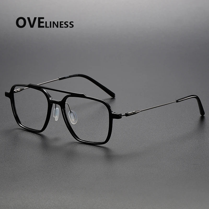 Oveliness Unisex Full Rim Square Double Bridge Acetate Titanium Eyeglasses 88658