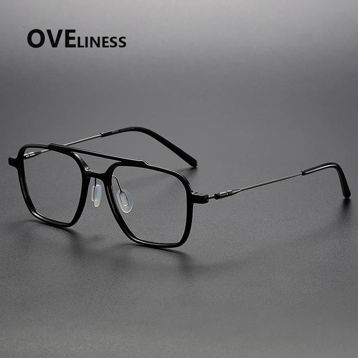 Oveliness Unisex Full Rim Square Double Bridge Acetate Titanium Eyeglasses 88658