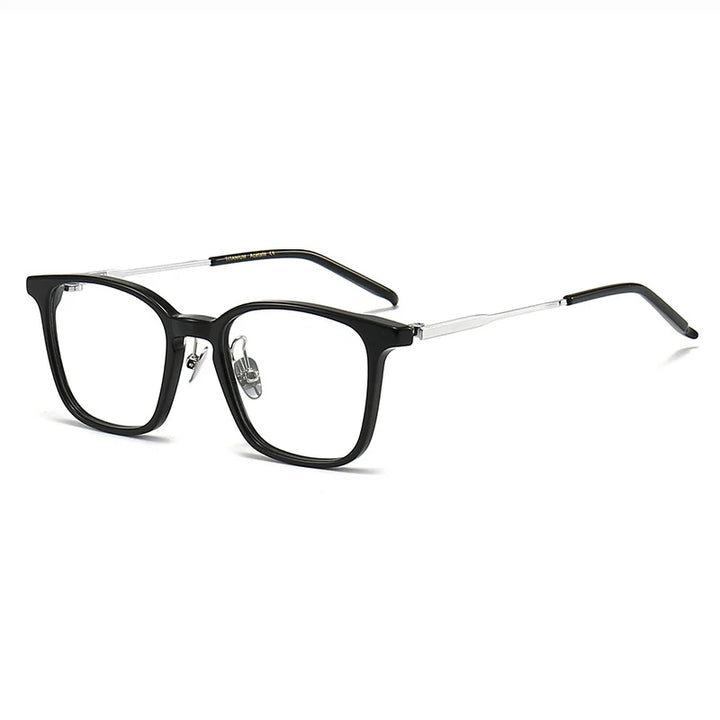 Black Mask Unisex Full Rim Square Titanium Acetate Eyeglasses N116 Full Rim Black Mask Black-Silver  