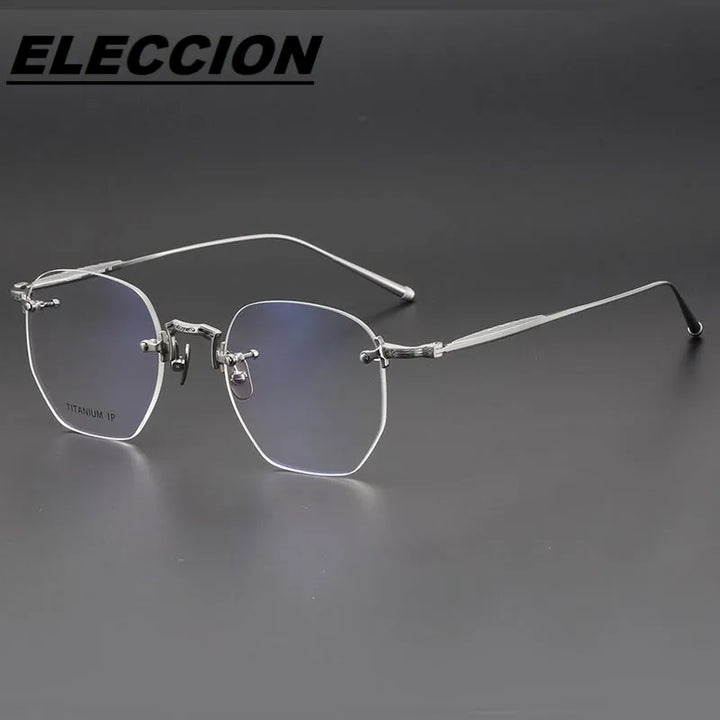 Eleccion Unisex Rimless Polygon Oval Titanium Eyeglasses 40121