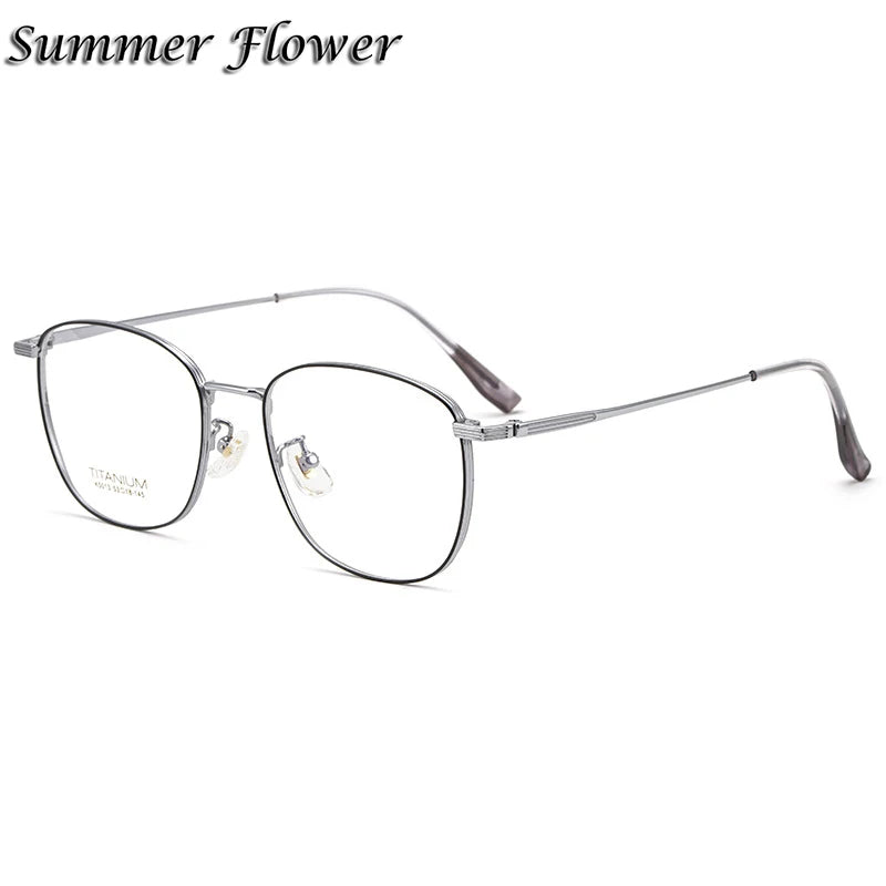 Summer Flower Unisex Full Rim Square Titanium Eyeglasses 845013 Full Rim Summer Flower Black Silver