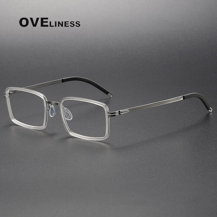Oveliness Unisex Full Rim Square Acetate Titanium Eyeglasses 8202320 Full Rim Oveliness transparent silver  