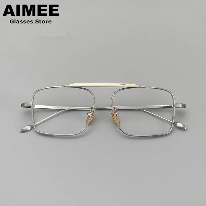 Aimee Unisex Full Rim Square Double Bridge Titanium Eyeglasses Full Rim Aimee Grey-Silver  