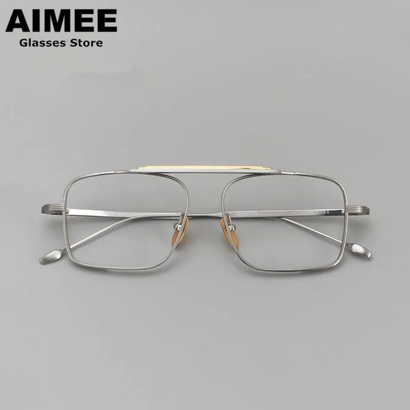 Aimee Unisex Full Rim Square Double Bridge Titanium Eyeglasses 49216 Full Rim Aimee Grey-Silver