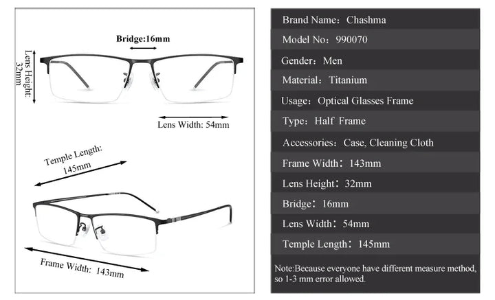 Chashma Men's Semi Rim Square Titanium Eyeglasses 990070