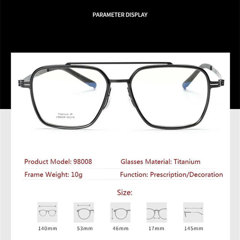 Hdcrafter Unisex Full Rim Square Double Bridge Titanium Eyeglasses 949808 Full Rim Hdcrafter Eyeglasses