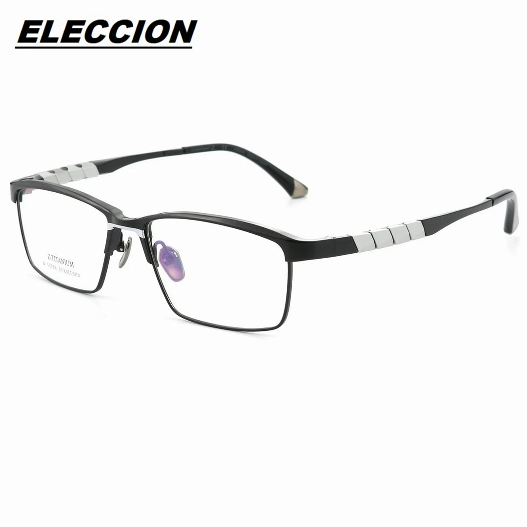 Eleccion Men's Full Rim Big Square Titanium Eyeglasses 27036 Full Rim Eleccion Black - Silver CHINA