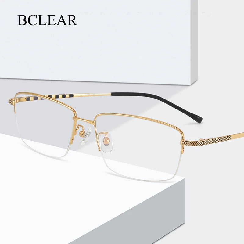 Bclear Men's Semi Rim Big Square Titanium Eyeglasses 7822 Full Rim Bclear   