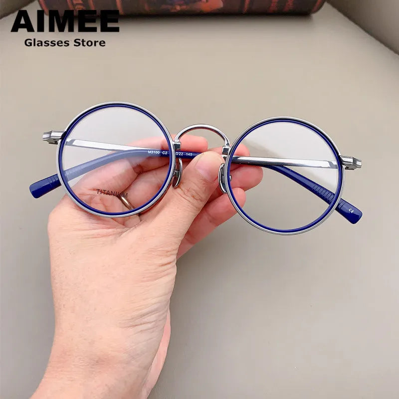 Aimee Unisex Full Rim Round Acetate Titanium Eyeglasses 633100