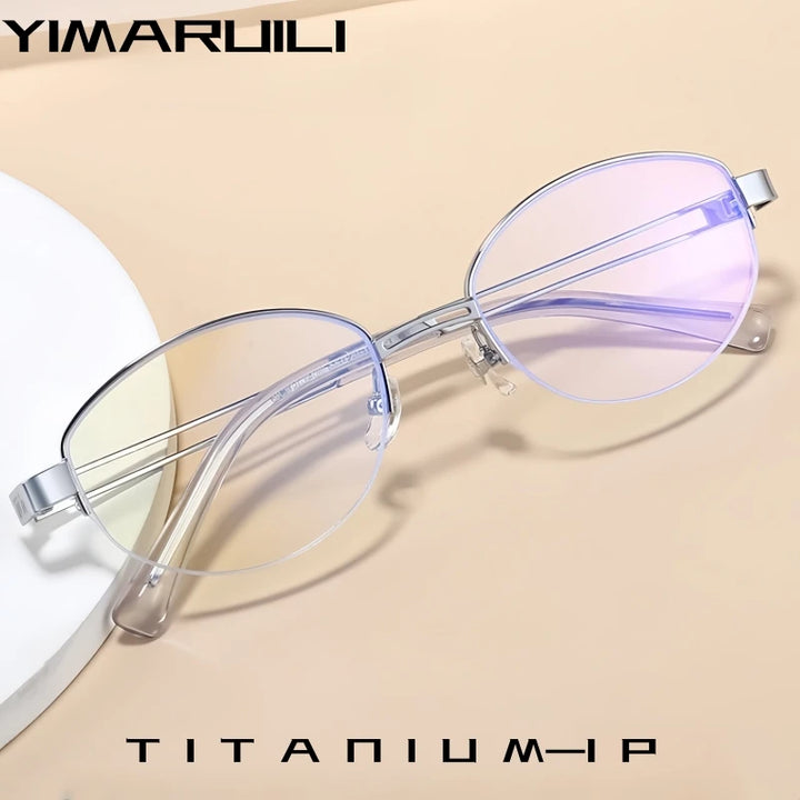 Yimaruili Women's Big Semi Rim Oval Titanium Eyeglasses 22406