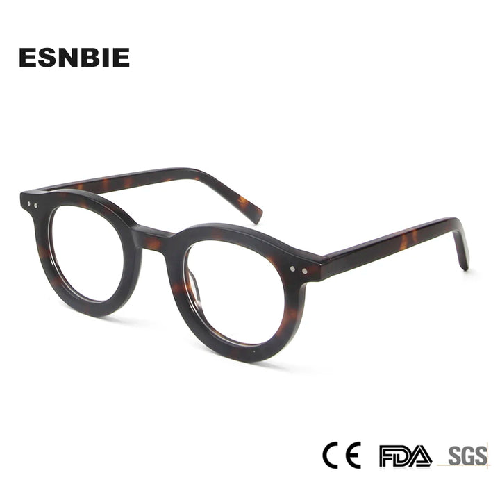 Esnbie Unisex Full Rim Round Thick Acetate Eyeglasses 23036 Full Rim Esnbie   