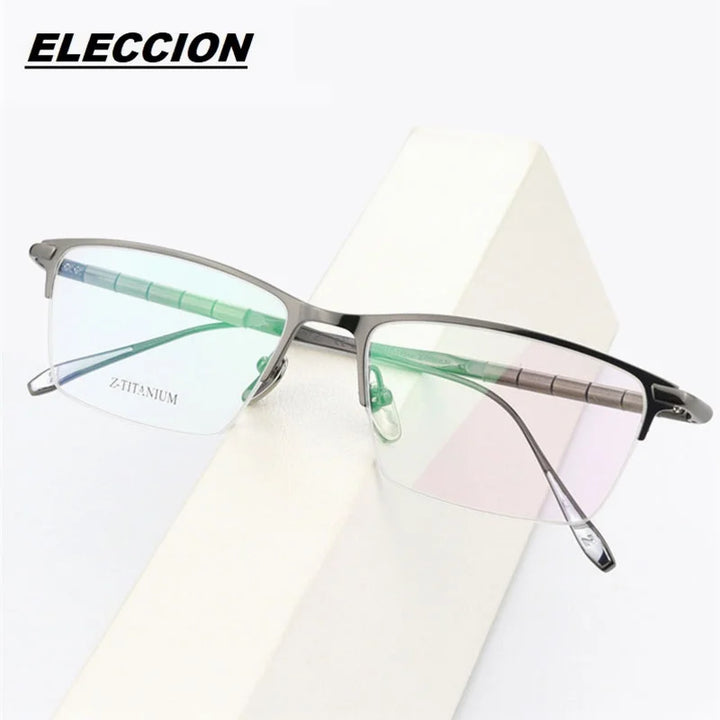 Eleccion Men's Semi Rim Square Titanium Eyeglasses 27061