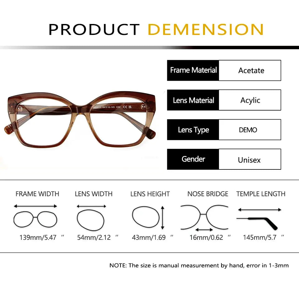 Esnbie 883314 Women's Full Rim Cat Eye Butterfly Acetate Frames Esnbie