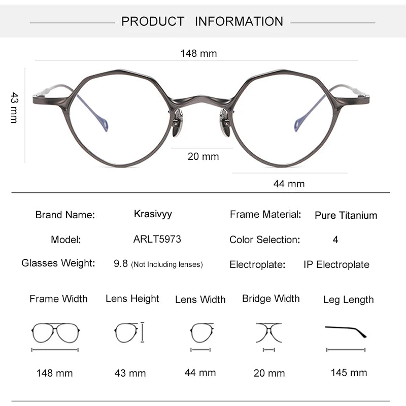 Krasivyy Unisex Full Rim Irregular Round Titanium Eyeglasses 45973