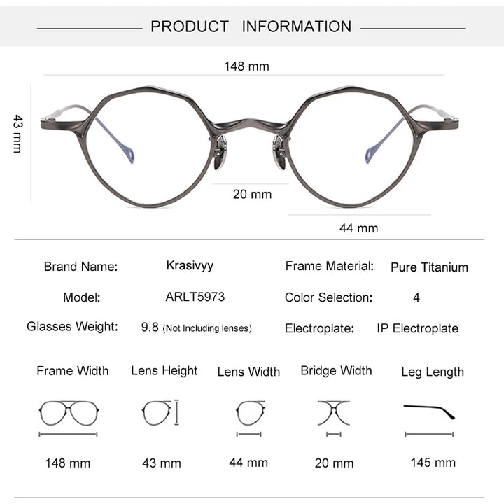 Krasivyy Unisex Full Rim Irregular Round Titanium Eyeglasses 45973