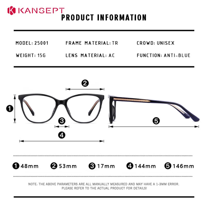 Kansept Unisex Full Rim Square Tr 90 Alloy Reading Glasses 25001