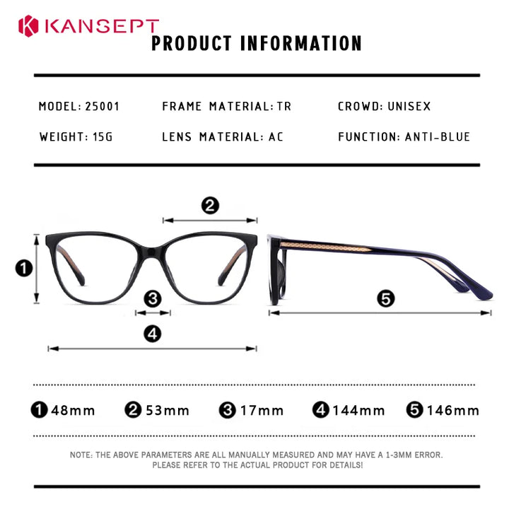 Kansept Unisex Full Rim Square Tr 90 Alloy Reading Glasses 25001