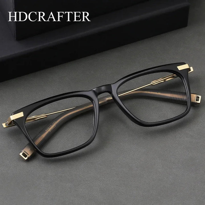 Hdcrafter Men's Full Rim Square Acetate Titanium Eyeglasses 95403