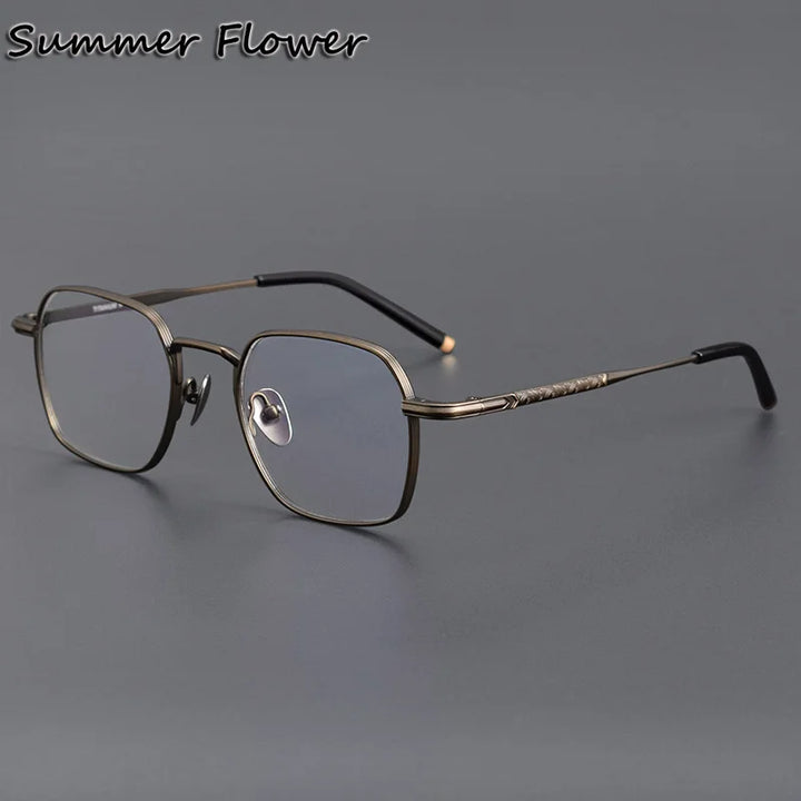 Summer Flower Unisex Full Rim Polygon Square Titanium Eyeglasses 14221 Full Rim Summer Flower C4