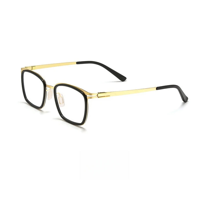 Yimaruili Unisex Full Rim Square Titanium Acetate Eyeglasses Y7910 Full Rim Yimaruili Eyeglasses Black Gold  