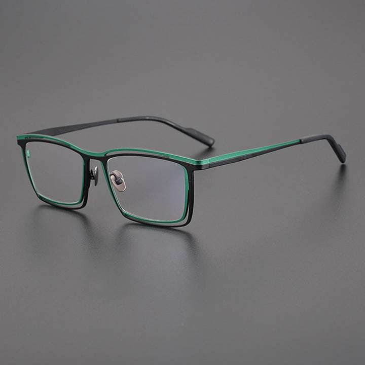 Gatenac Unisex Full Rim Square Titanium Eyeglasses Gxyj1021 Full Rim Gatenac Black Green  