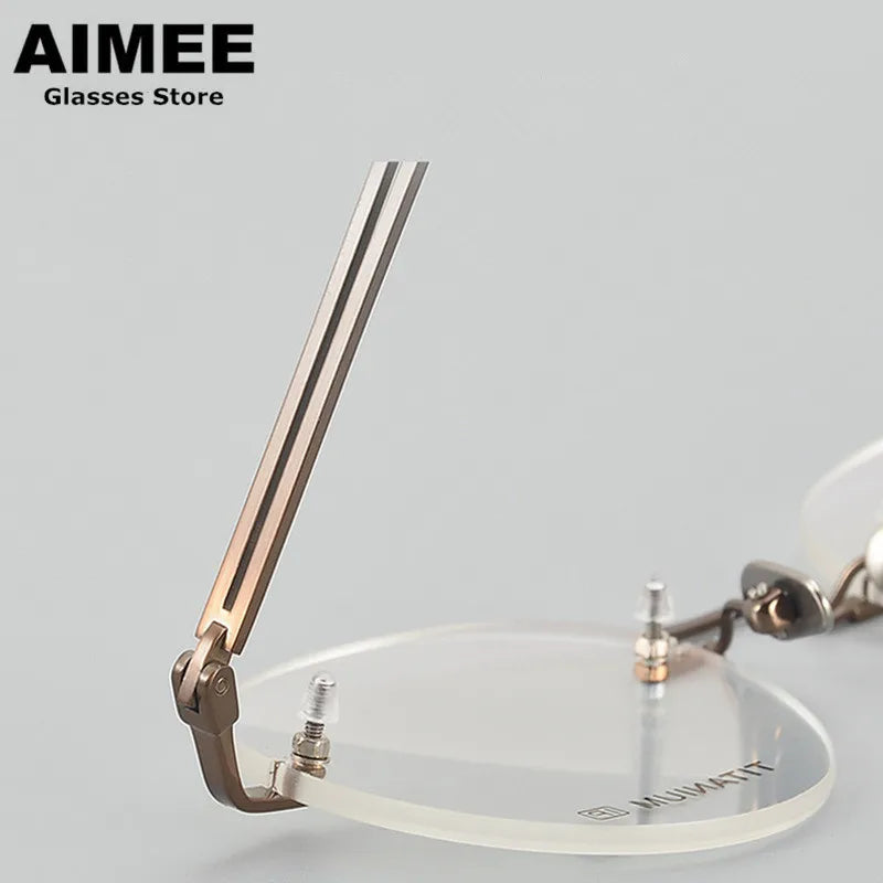 Aimee Unisex Rimless Round Oval Titanium Eyeglasses 19063 Rimless Aimee   