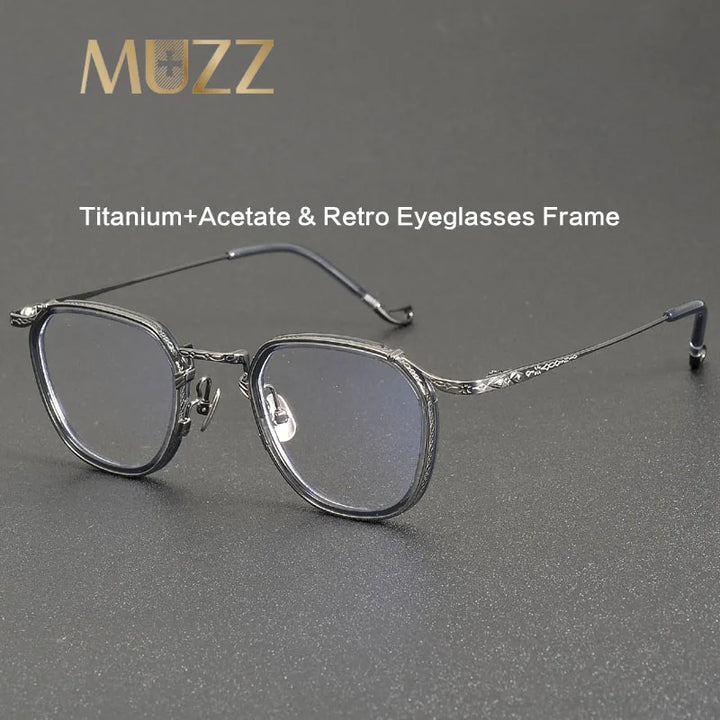 Muzz Unisex Full Rim Flat Top Round Titanium Acetate Eyeglasses 54917