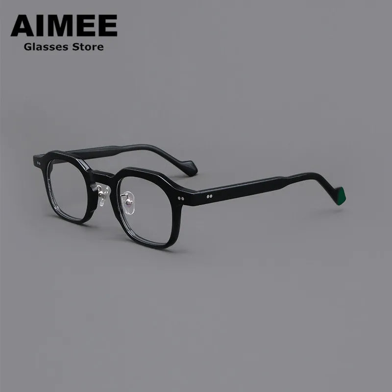 Aimee Unisex Full Rim Flat Top Square Acetate Eyeglasses 80025 Full Rim Aimee Black  