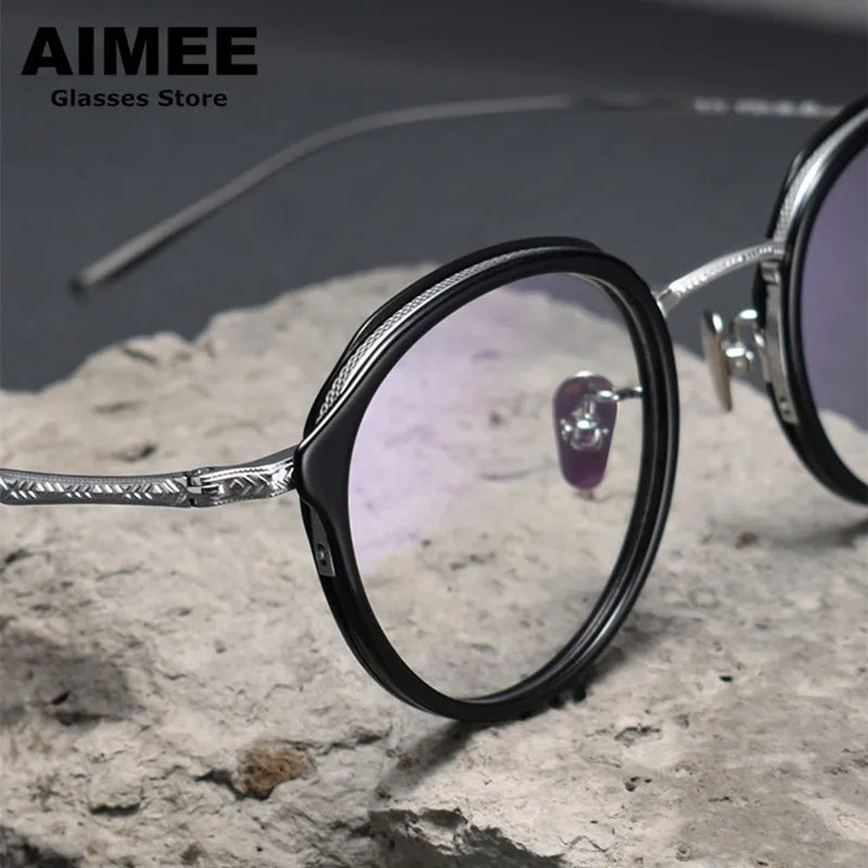Aimee Women's Full Rim Oval Round Acetate Titanium Eyeglasses 10806