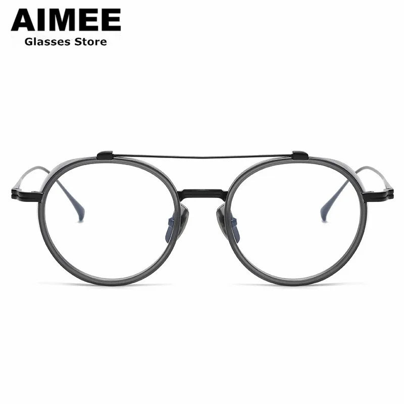 Aimee Unisex Full Rim Round Double Bridge Titanium Eyeglasses 91032 Full Rim Aimee   