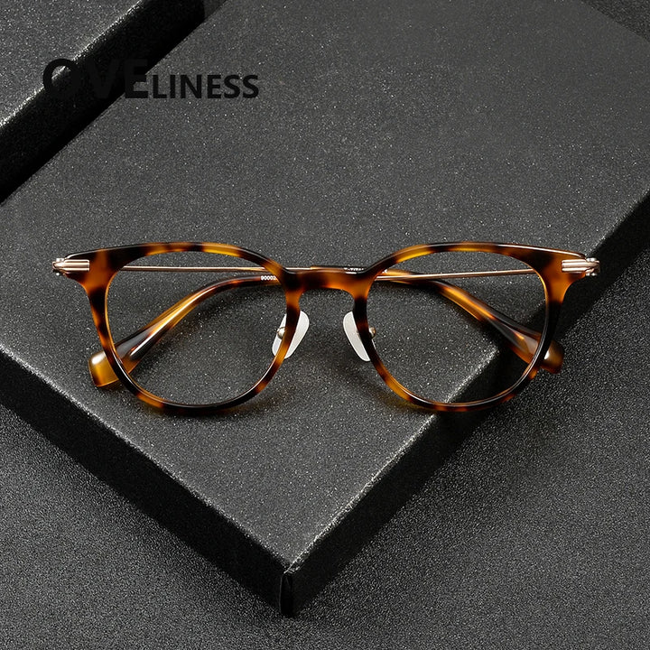 Oveliness Unisex Full Rim Oval Square Acetate Titanium Eyeglasses 90002