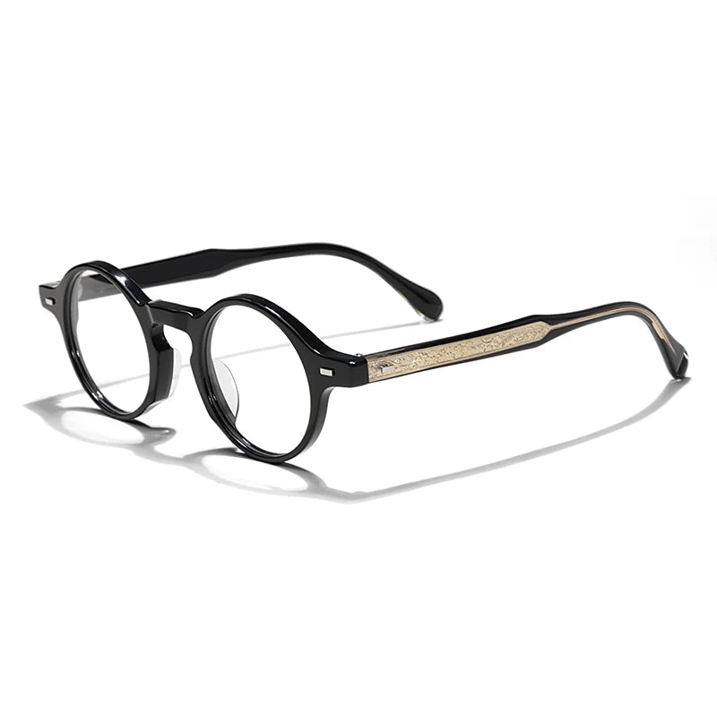 Hewei Unisex Full Rim Round Thick Acetate Alloy Eyeglasses 44532 Full Rim Hewei   