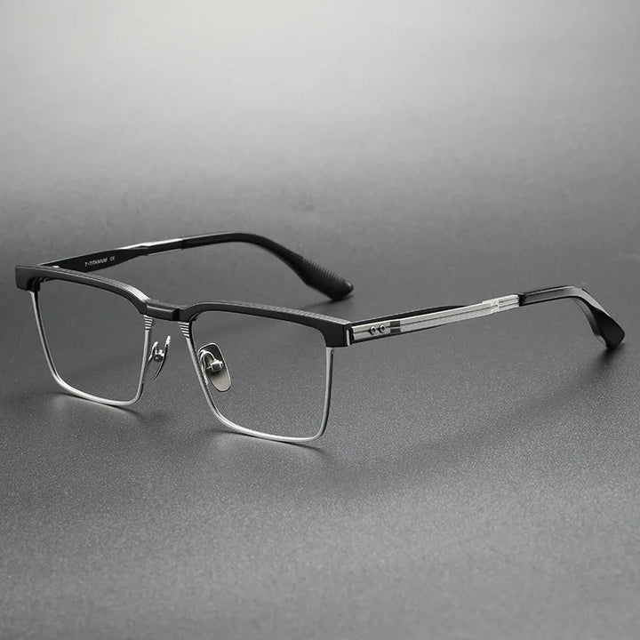 Hdcrafter Men's Full Rim Square Titanium Eyeglasses 173 Full Rim Hdcrafter Eyeglasses black-silver  