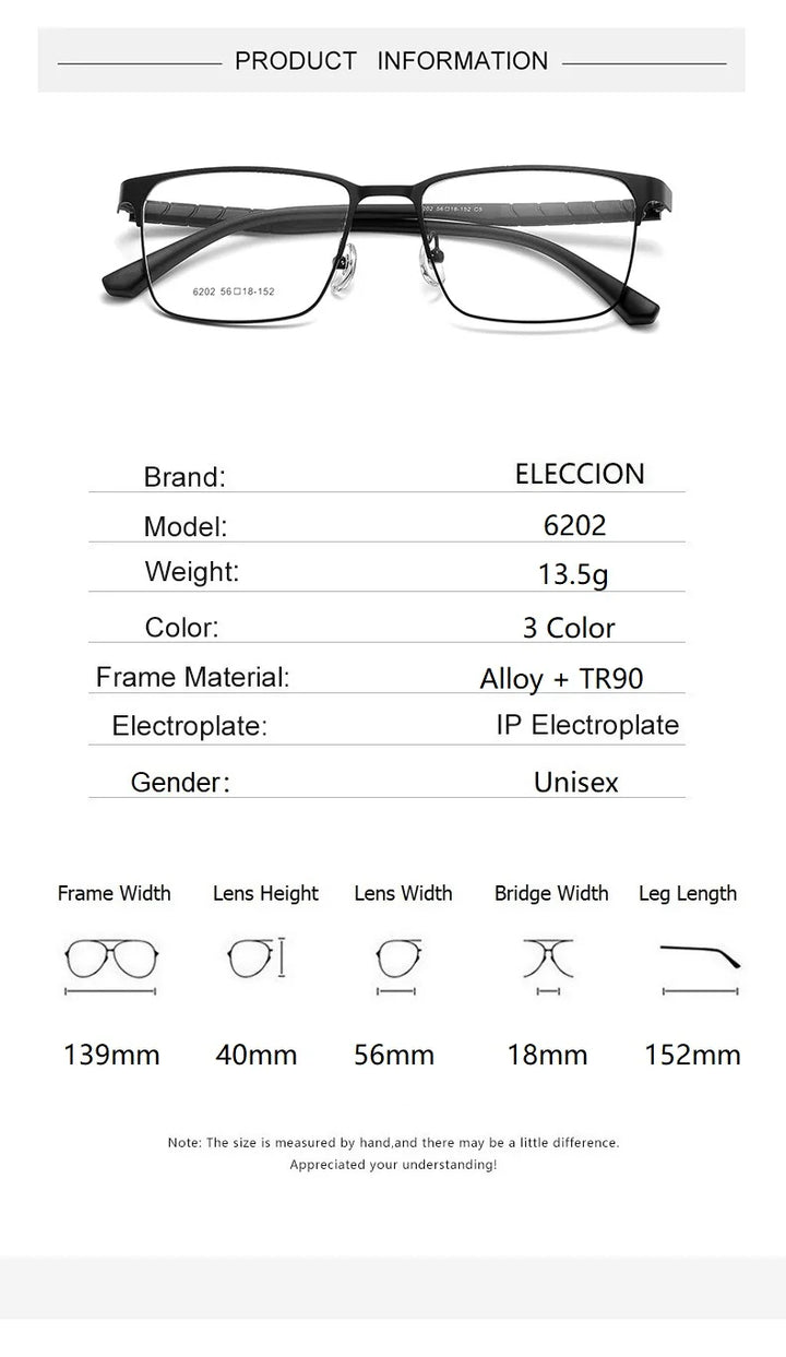 Eleccion Unisex Full Rim Square Tr 90 Alloy Eyeglasses 6202