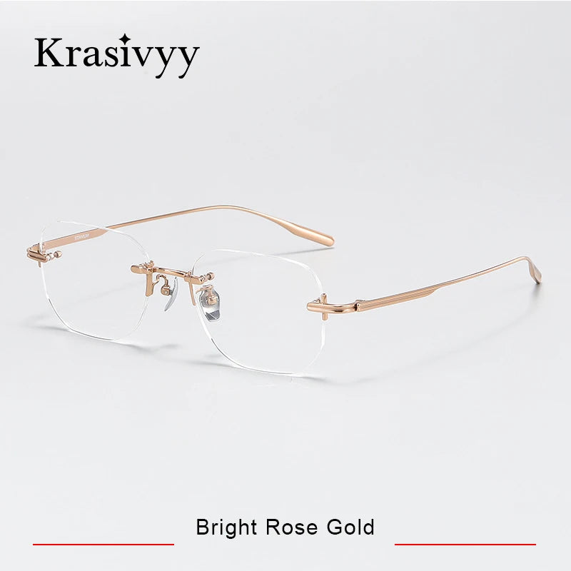 Krasivyy Men's Rimless Square Titanium Eyeglasses K132 Rimless Krasivyy Bright Rose Gold  