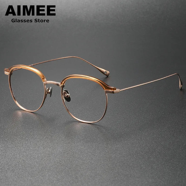 Aimee Unisex Full Rim Oval Titanium Acetate Eyeglasses 913221 Full Rim Aimee Golden-Tea